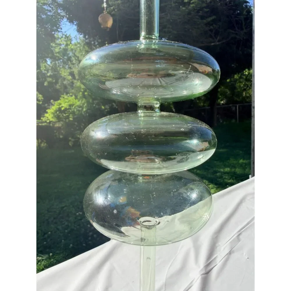 Crate & Barrel Venezia Large Smoke Green Glass Taper Candle Holder 15